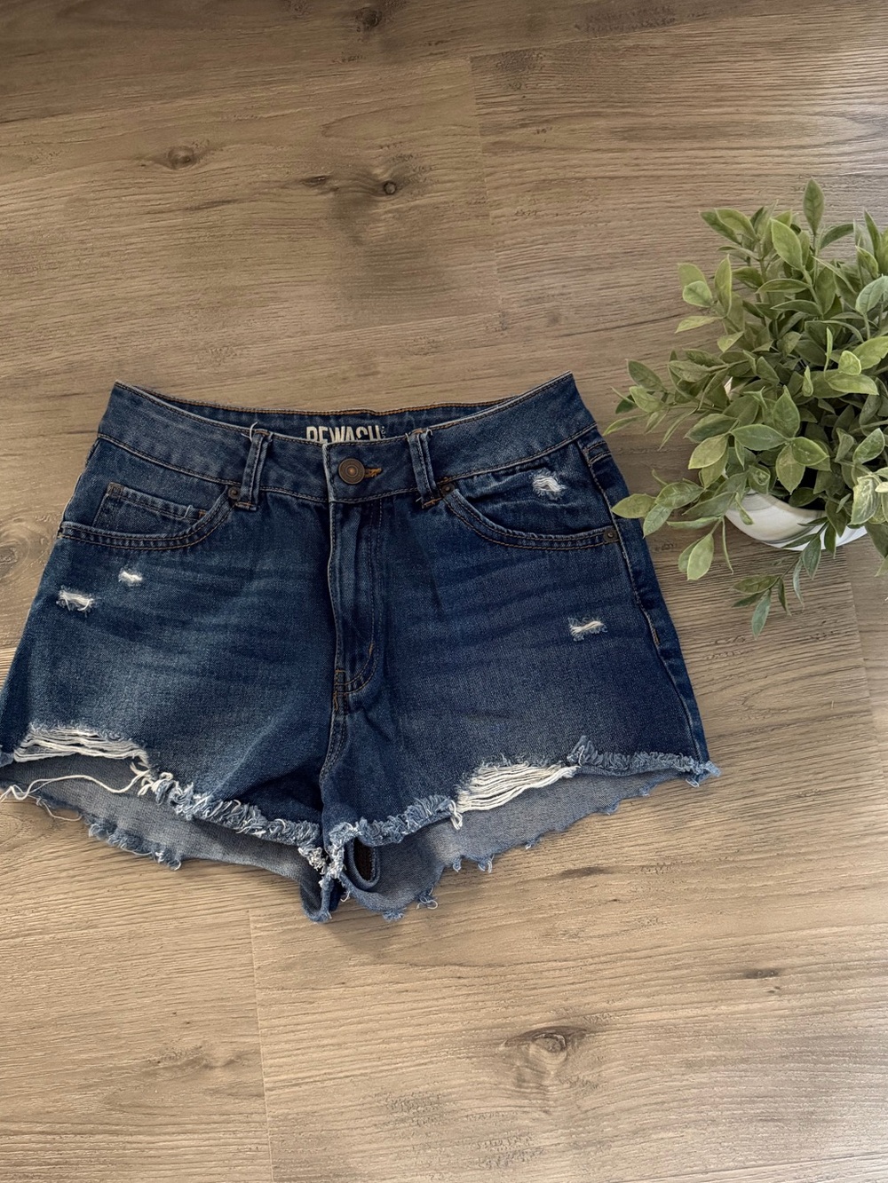 Rewash Dark Blue Distressed Denim Shorts